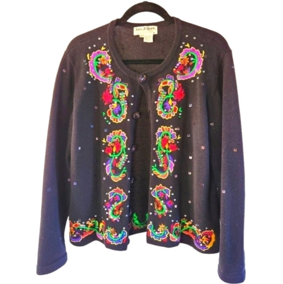 Jack B Quick Women's M Holiday Cardigan Sweater Beaded Jeweled Sequins Christmas - Picture 1 of 15